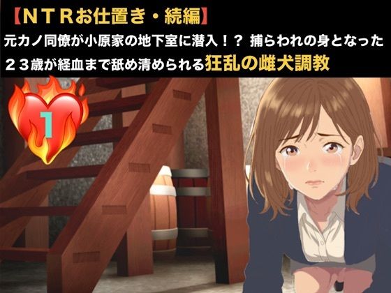 [同人]「【NTRお仕置き・続編】元カノ同僚が小原家の地下室に潜入！？ 捕らわれの身となった23歳が経血まで舐め清められる狂乱の雌犬調教 第一話 踏み越えた一線と血の洗浄 〜元カレの無残な姿と目の前で繰り広げられる人妻オシッコ冷や飯の晩餐〜」(青いらいおん)